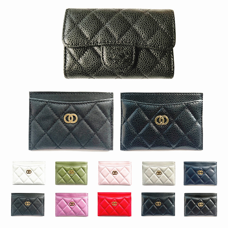 

22 Latest Products coin purse wallets card holder Woman Designer luxury channel with original box serial number purses Womens mens wallet lambskin Leather Key pouch, Black ball pattern