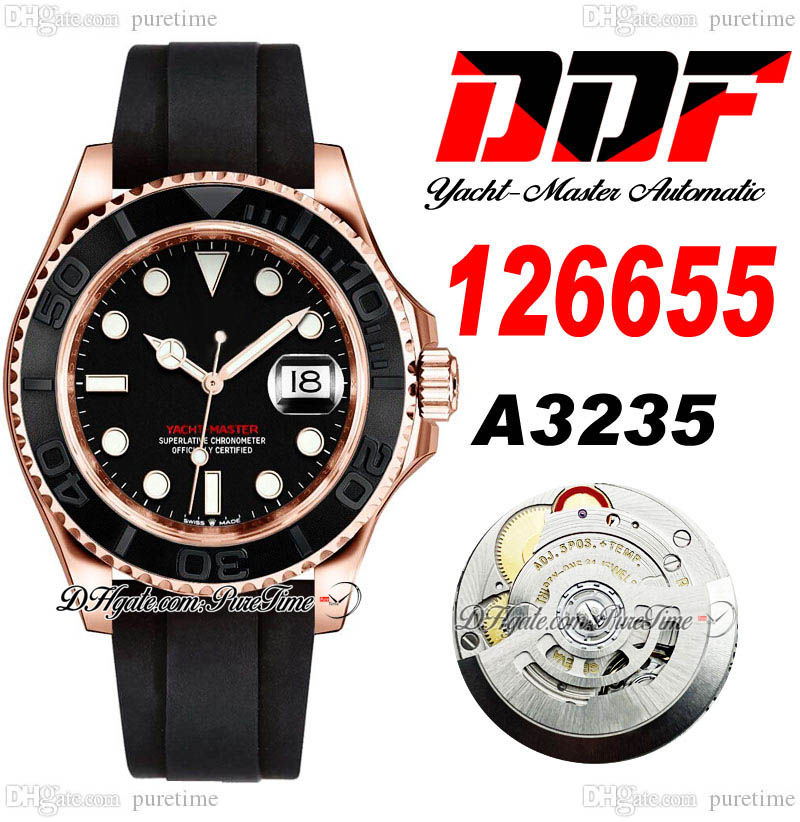 

DDF YM 126655 A3235 Automatic Mens Watch 40mm 3D Ceramic Bezel Black Dial Rose Gold 904L Steel Case Oysterflex Rubber Strap Super Edition Same Series Card Puretime B2