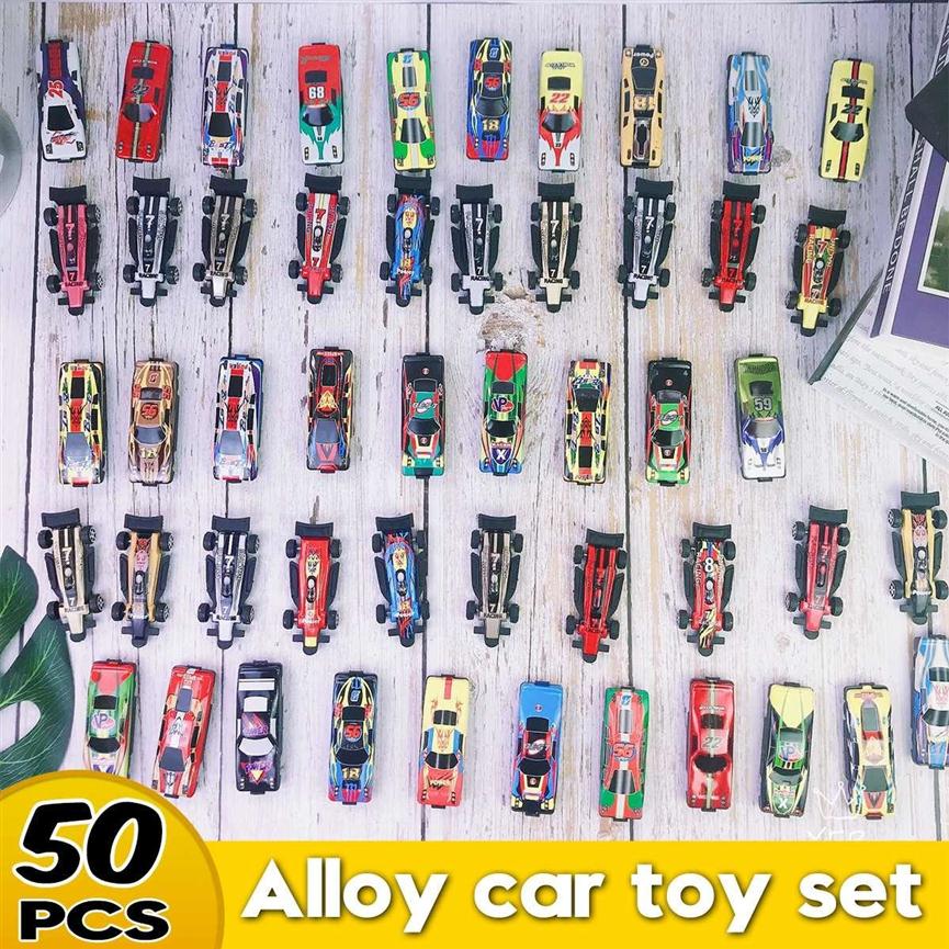 

50pcs Kid Mini Toy Car Set Car Garage Toy 150 Diecast Alloy Metal Racing Car Model Boy Children Christmas Birthday Gift LJ200930197z