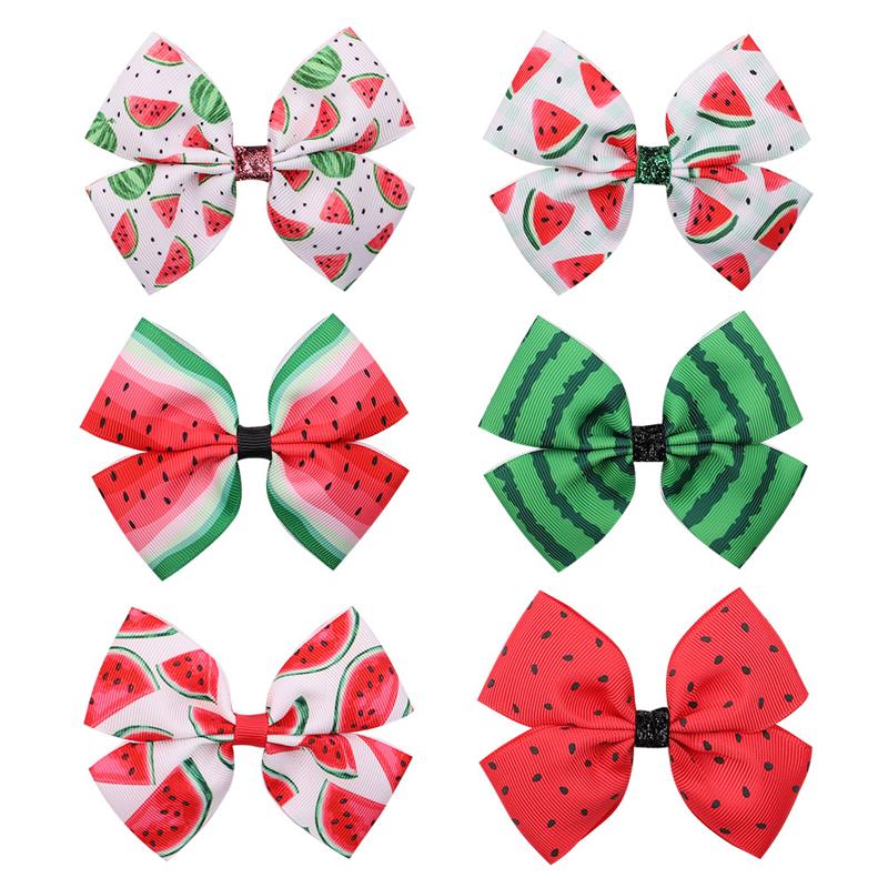 

6 Colors Watermelon Printed Bows Hair Clips Hair Accessories Baby Girls Grosgrain Ribbon Hairpins Barrettes Kids Gifts, 6 colors;please remark