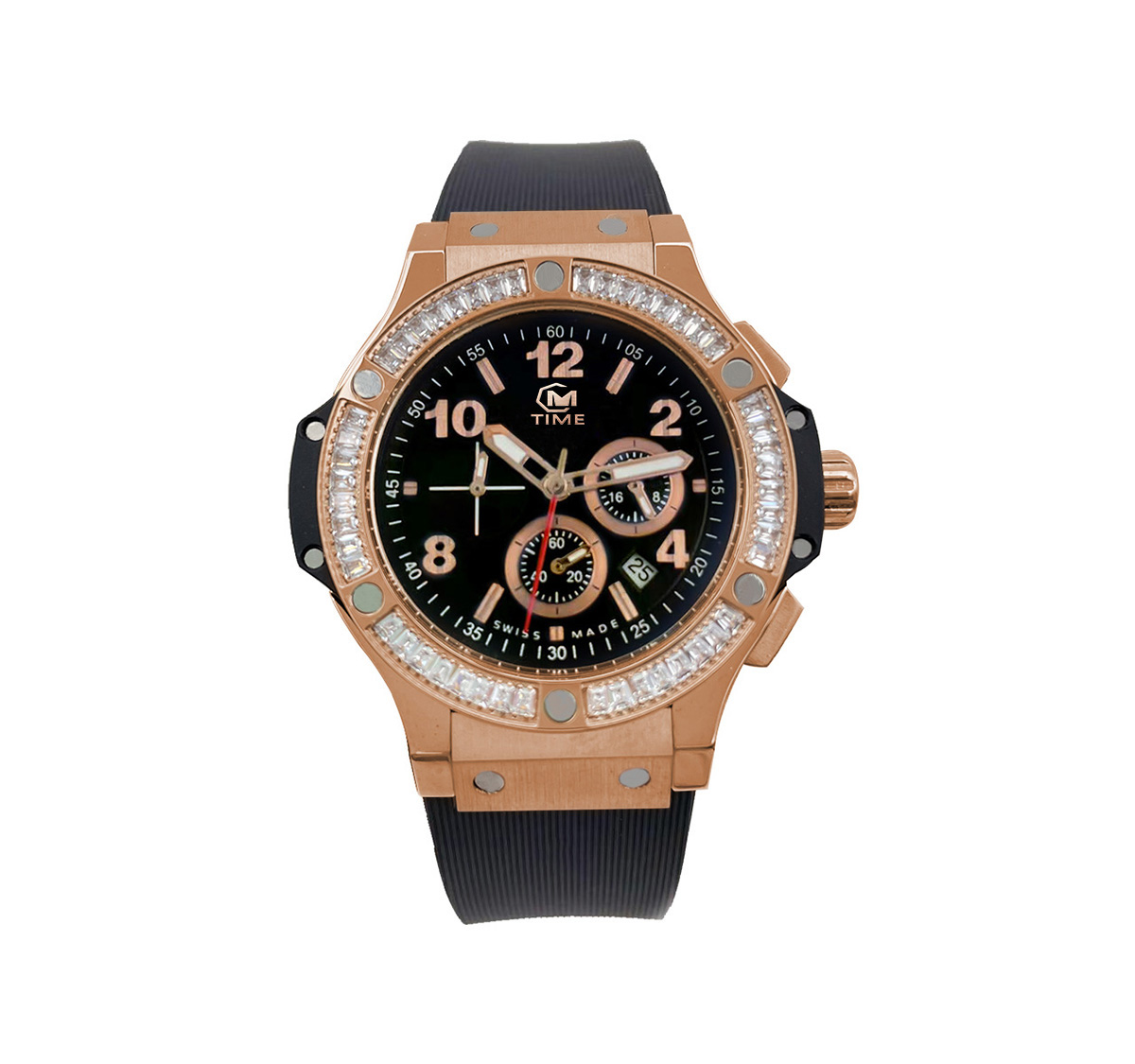 

Women's watch quartz movement inlaid with imported diamonds Women's multi-function chronograph Stainless steel case Sapphire glass fashionable silicone strap, Colour 12