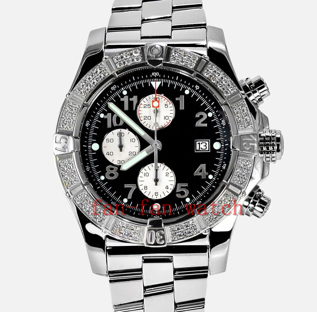 

2023 QC automatic movement watch Super Avenger SS with Diamond Bezel Black Arabic Dial A13370