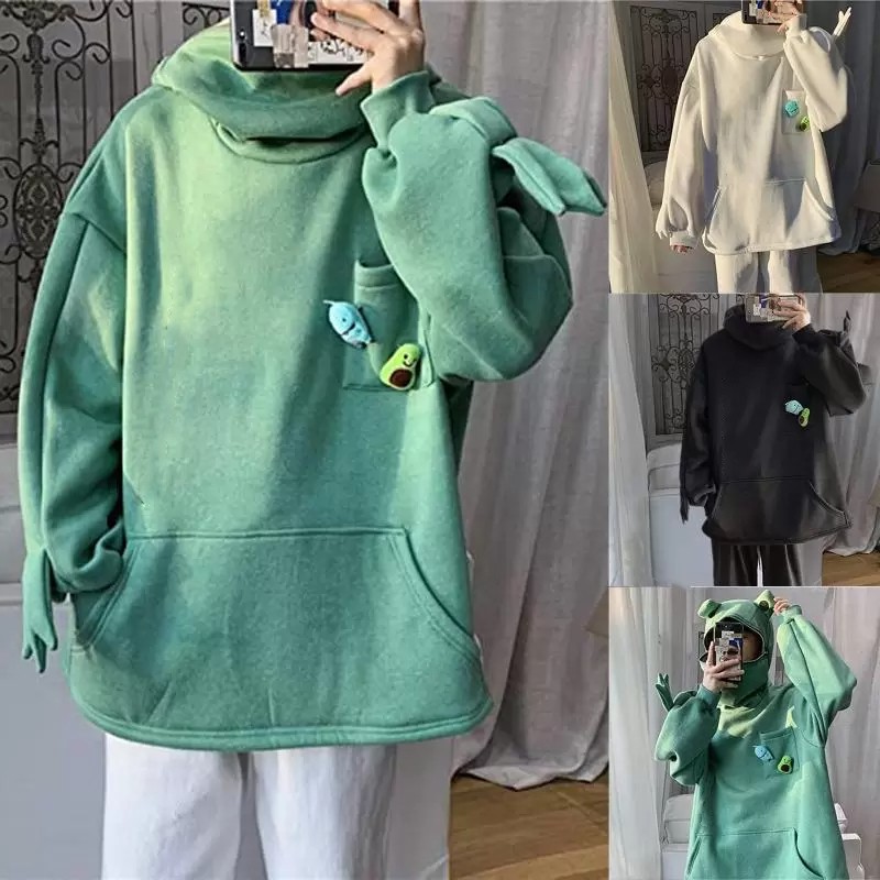 

Women's Hoodies Sweatshirts Plus Size Sweatshirt Creative Stitching Three-dimensional Cute Frogs Pullover Pocket Zipper Hooded Moleton, Green