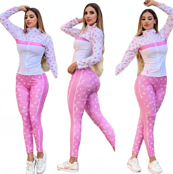 

NEWS Women' Tracksuits Luxury brand Knitted Casual sports Suit 2 Piece Set designer Tracksuits J2692, Pink