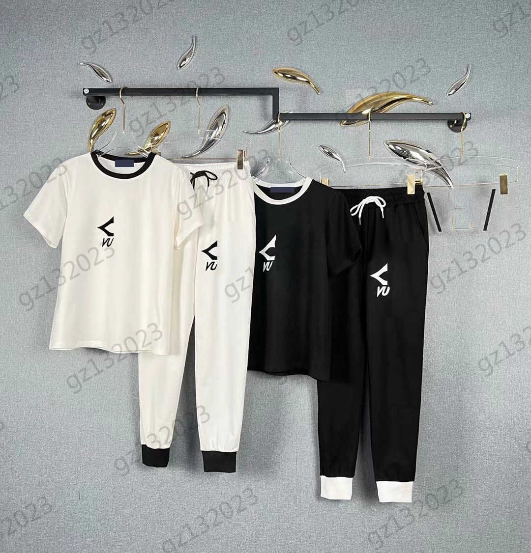 

Womens Tracksuit Color Contrast Logo Printed Crewneck Pullover T-shirt Elastic Waist Casual Sport Pants Designer Joker Women Tracksuits