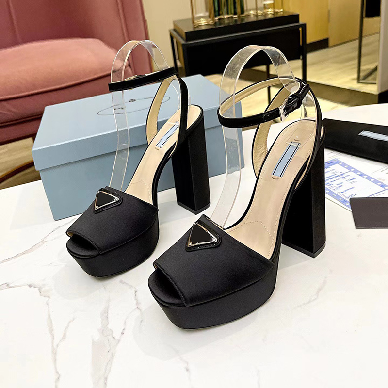 

fashion chunky platform sandals black sandal Classic Women Dress Shoes Luxury designer high heeled women shoe Silk satin with metal buckle 13CM Super High, 3#