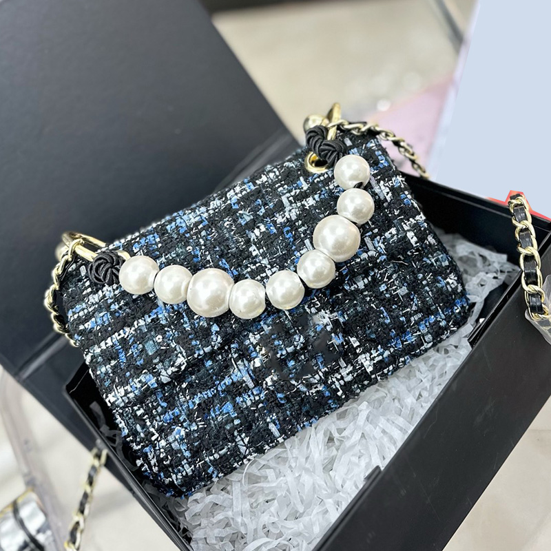 

CC Bags Luxury Brand Cross Body Womens Cross Body Tweed Classic Mini Flap Bags Pearl Chain Bracelet Hand Totes GHW Shoulder Suitcase Turnloc, Box