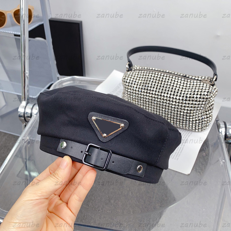 

Fashion Front Buckle Berets Designer Brand Pattern Caps Khaki Cotton Hats Womens Street Mens Solid Beret Adjustable Casual Spring Hat, Black