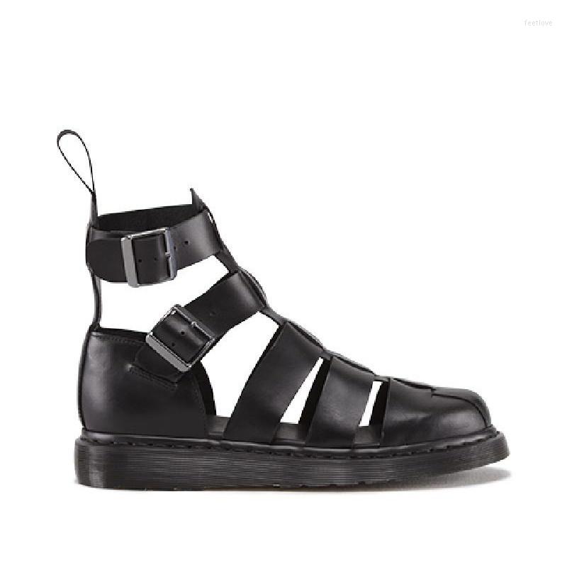 

Sandals Round Summer Toe Mens High Top Thick Platform Gladiator Shoes Hollow Out Straps Beach Cowhide Genuine Leather, Black