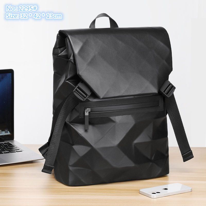 

Wholesale factory men shoulder bag vertical high-capacity embossed leather backpacks outdoor travel sports leisure backpack classic rhombus handbag, Black-2295#