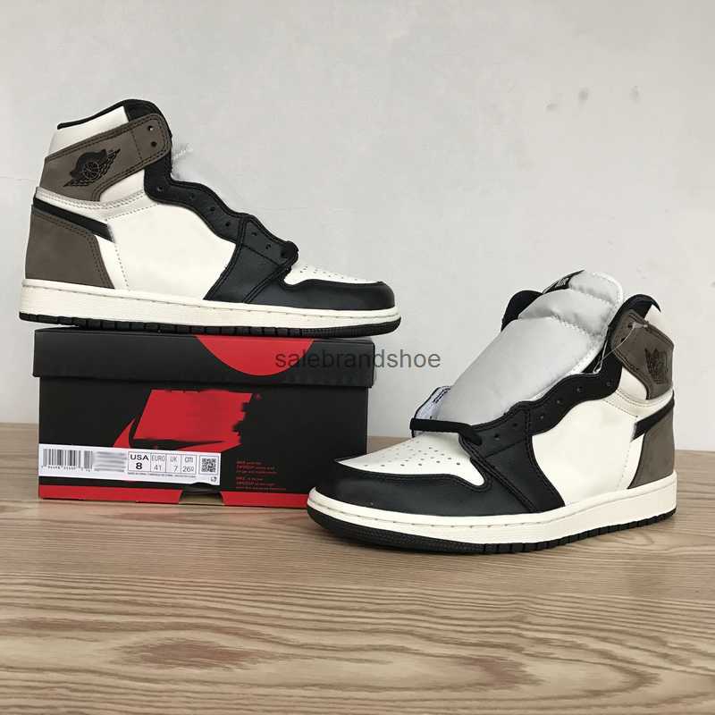 

Authentic 1 High OG Dark Mocha Shoes Sail Black Genuine aj 1s nubuck leather Men Women Sports Sneakers With Original 555088-105 Size