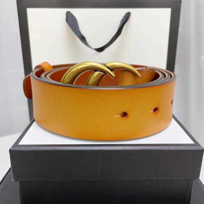 

2023High quality belt women genuine leather golden silver bronze buckle designer cowhide belts men luxury 8 colors Carry with box A68for man woman, Yellow