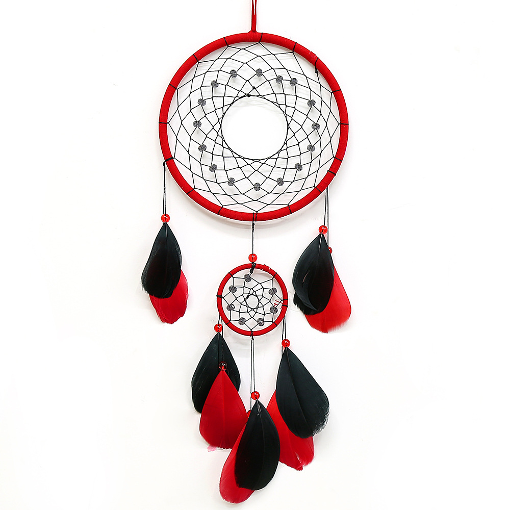 

Handmade Dream Catcher Feather Decorative Objects Hanging Ornament Wind Chimes Two Rings Artifact Interior Decoration Creative Gift 1222077