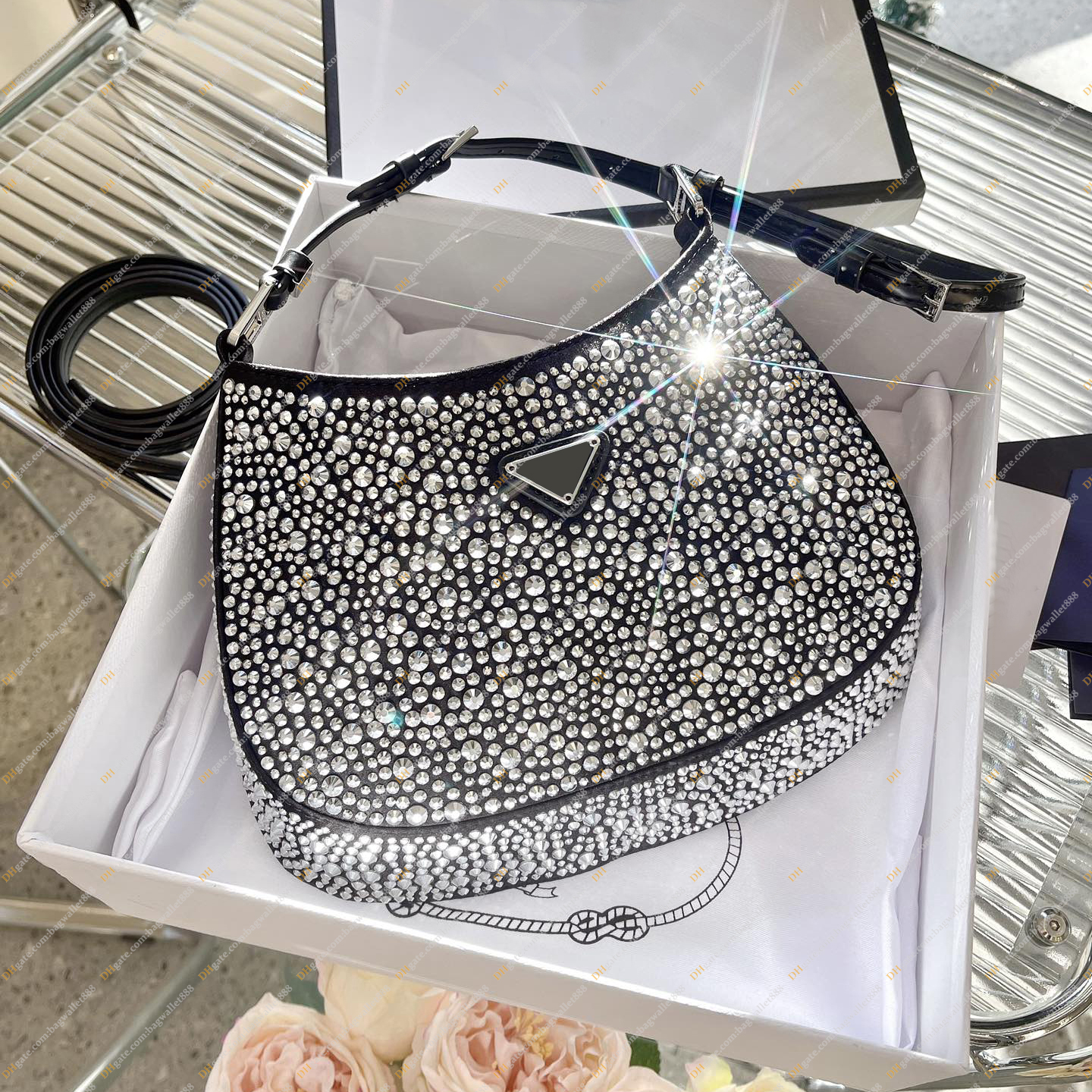 

Ringstone CLEO Shoulder Bag for women Embellished Crystals Tote Luxury Designer Underarm Purse Bling Bling Party Evening Clutch Removable Strap Cross Body, Red