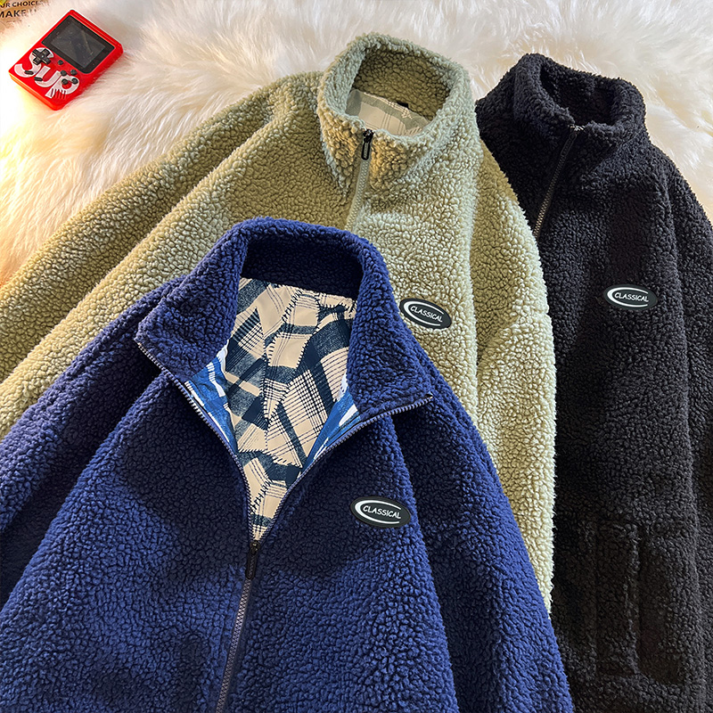 

QNPQYX Spring Fleece Fluffy Jacket Warm Fuzzy Zipper Coat Men Autumn Solid Color Lightweight Jackets Streetwear Hip Hop Harajuku, Black