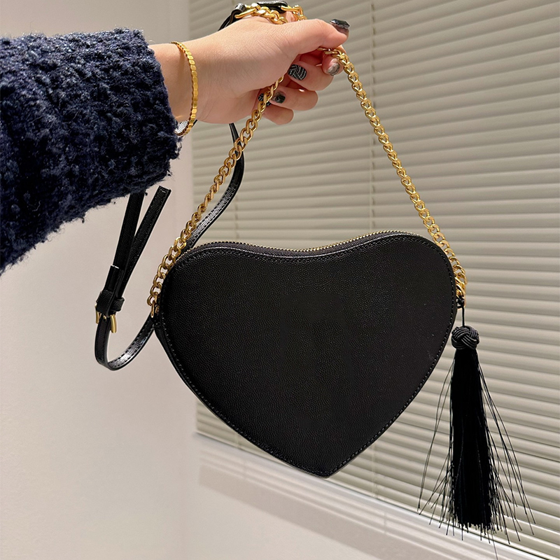 

Genuine Leather handbags for women heart shape Tassel fashion bags metal chains crossbody handbags designer tote bag luxury handbag womens purses black purse, Black black chains