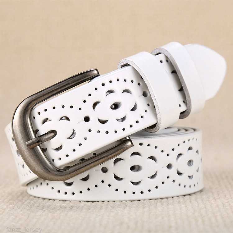 

White Women's leather belt casual and versatile hollow out belt fashion needle buckle trouserfor man woman