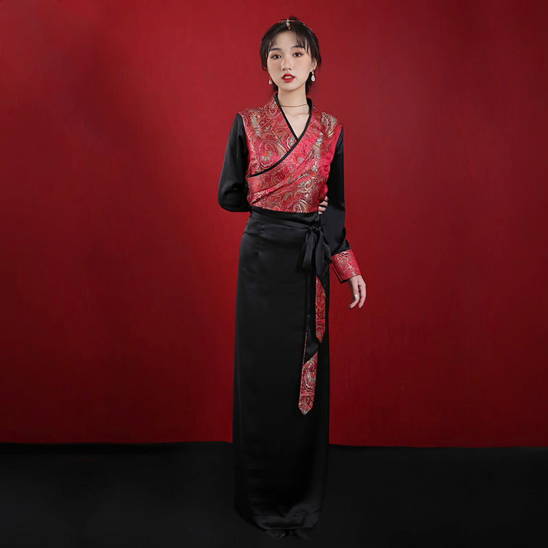 

Women' long Casual Dresses Elegant vestido Floral embroidered retro Party Holiday Vacation Wear ethnic style gown, Red