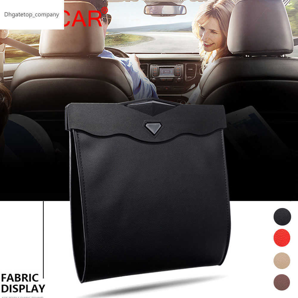 

DSYCAR 1Pcs LED Car Garbage Bag Waterproof Magnetic Adsorption Trash Can Back Seat Hanging Leather Storage Pocket Leak-proof New