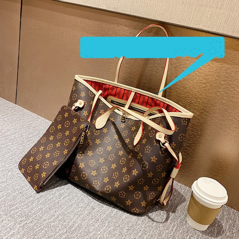 

2pcs Top qualitys Women bags Luxurys Handbags Ladies Designer Composite Bags Lady Clutch Bag Shoulder Tote Female Purse Wallet Handbag MM Size, Brown grid