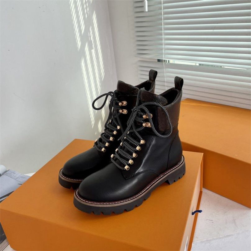 

Luxury Designer 23FW Territory Flat Ranger Boots Calf Leather And Shearling Treaded Rubber Outsole Chunky Winter Martin Boot Sneakers Size 35-41