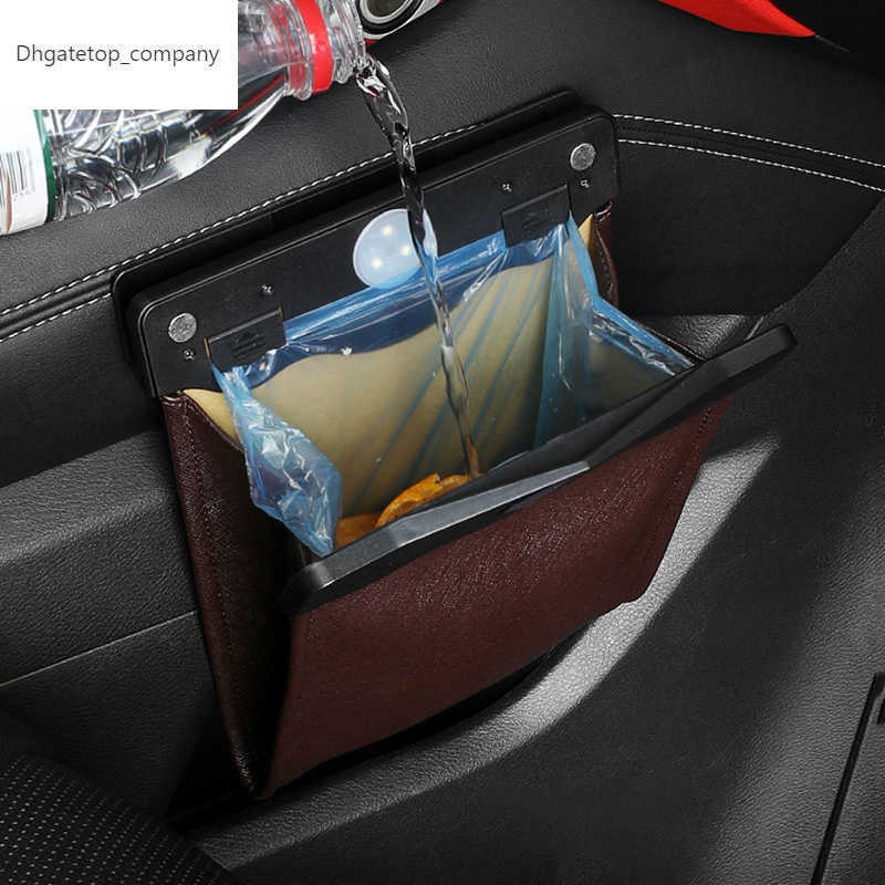 

PU leather car dustbin Premium series garbage bag suspension folding accessories in front cab