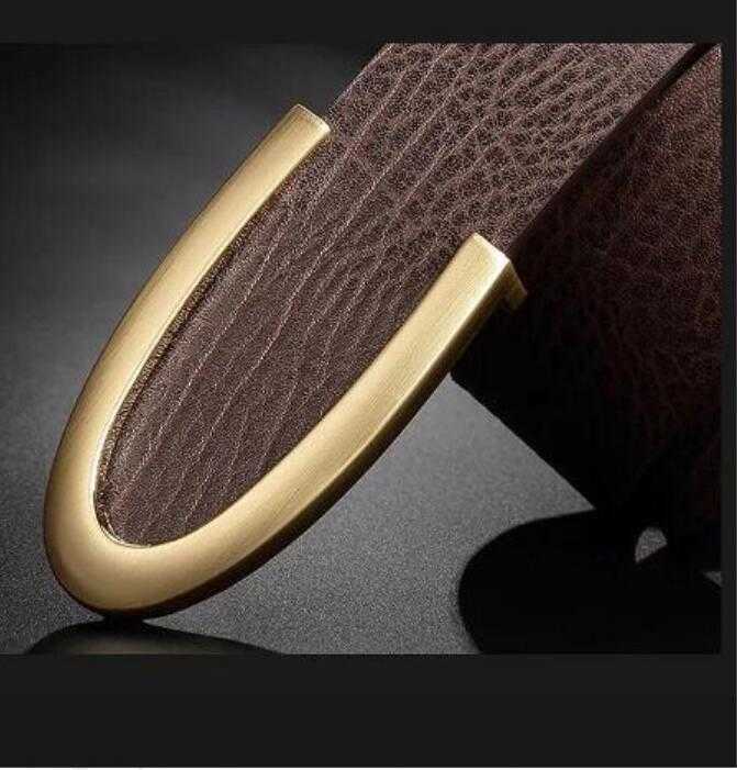 

Men belt leather fashion personality young business leisure cowhide belt middle-aged smooth buckle A2304for man woman, Beige