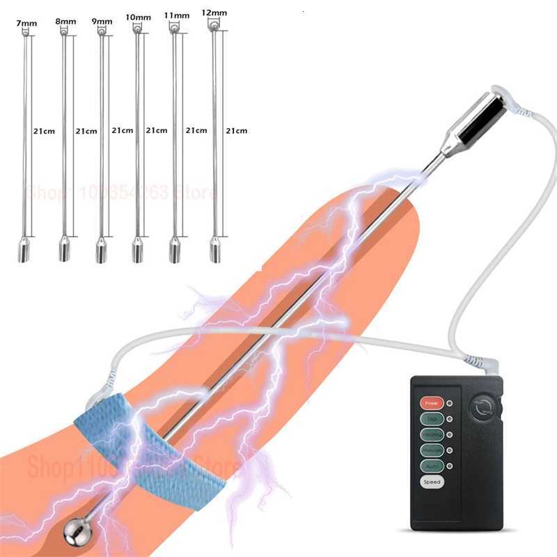 

Sex massager Electric Shock Male Penis Plug Urethral Dilator Metal Catheter Masturbator Horse Eye Stimulation Sounding, Button style 12mm