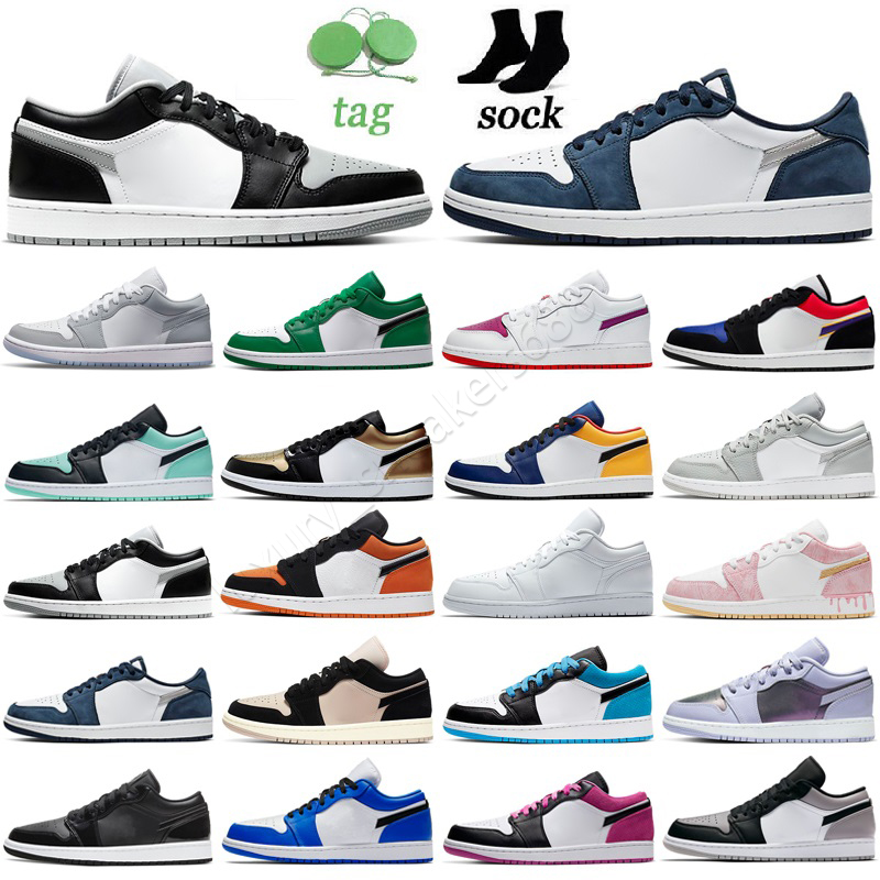 

Men Women Jumpman 1 Low basketball shoes 1S Triple White Shadow University Blue UNC Black Bred Toe paris Chicago Light Smoky Grey mocha sneakers size 36-47, Color 8