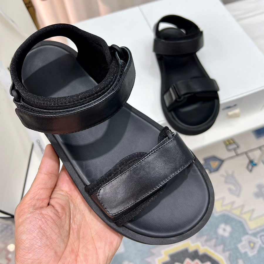 

2023 summer new sandals ladies Roman casual shoes The Row designer classic fashion simple leather buckle a word with flat heel thick bottom formal shoes factory shoes, Black