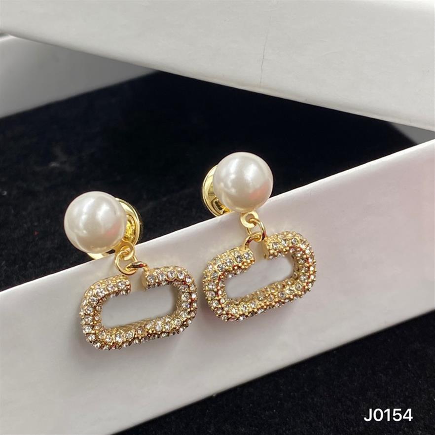 

Women Pearl Earrings Fashion Letter Diamond Ear Stud Designer Earring For Bride Wedding Lover Engagement Hoops Jewelry Boucle Orei255j