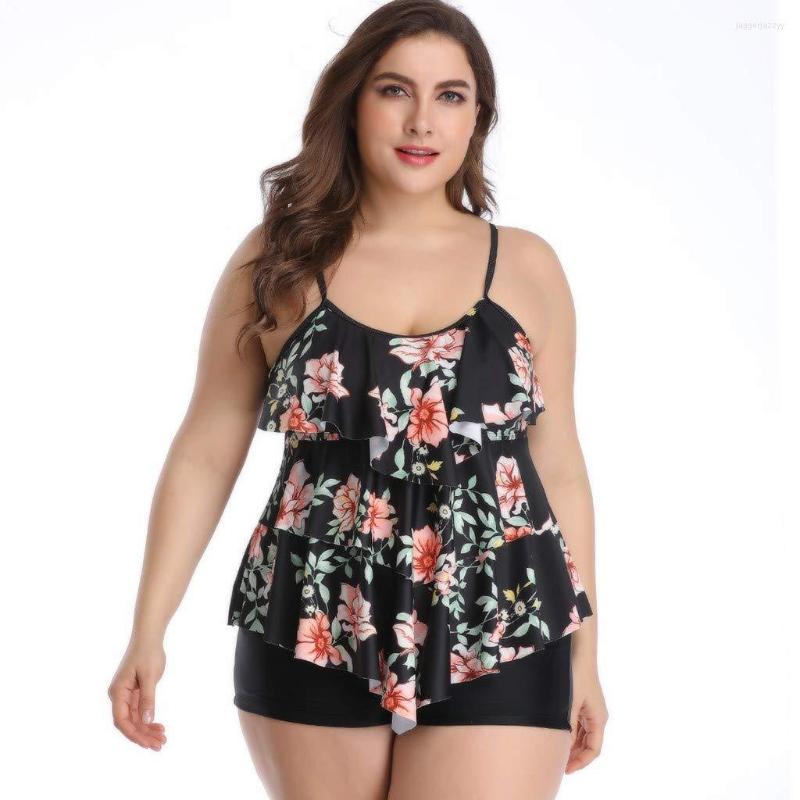 

Tracksuits 2023 Two Piece Swimwear Women Plus Size Tankini Swimsuits With Shorts Floral Print Beach Swim Wear Set Black Bathing Suit 3XL