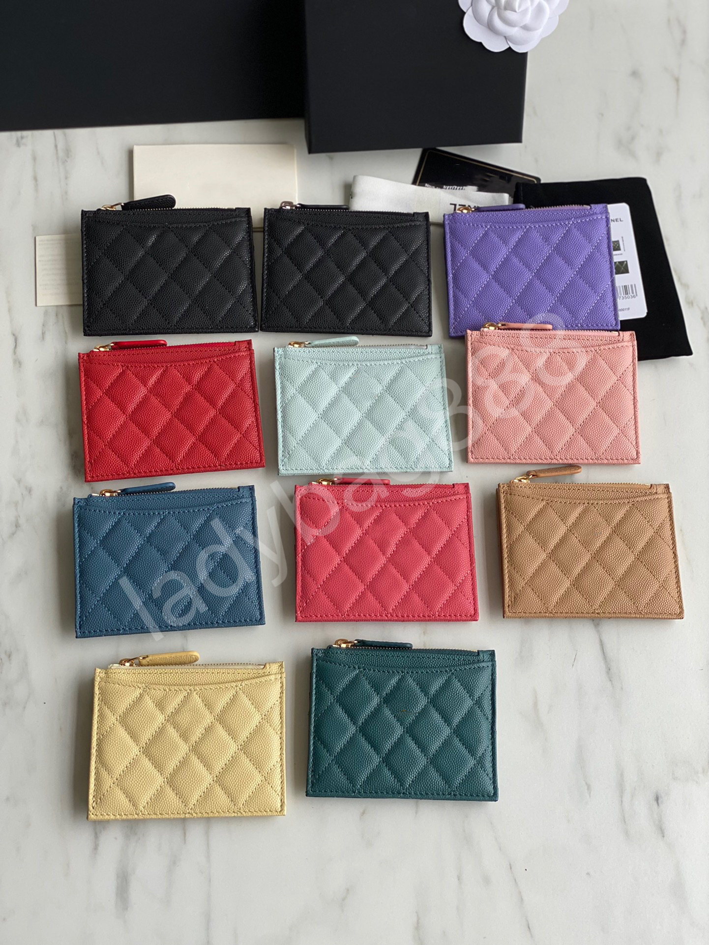 

Credit holder Men's and women's card holders Blue sheepskin mini Leather coin Internal slot pocket Brand, Blue gold buckle