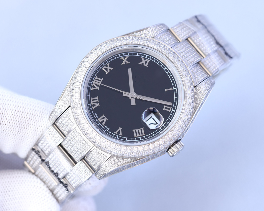 

11 Mosaic Zircon CZ Men Iced out watch automatic mechanical 41mm watches date sweeping Self-winding Luminous Stainless Solid just 2813 Full Diamonds