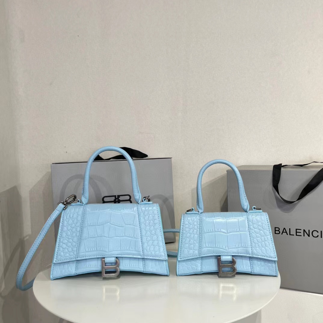 Dupe Balenciaga Alligator Hourglass Bag Light Blue Handbags Colors Size 18cm 23cm With Dust Opp Bag-image-832847284