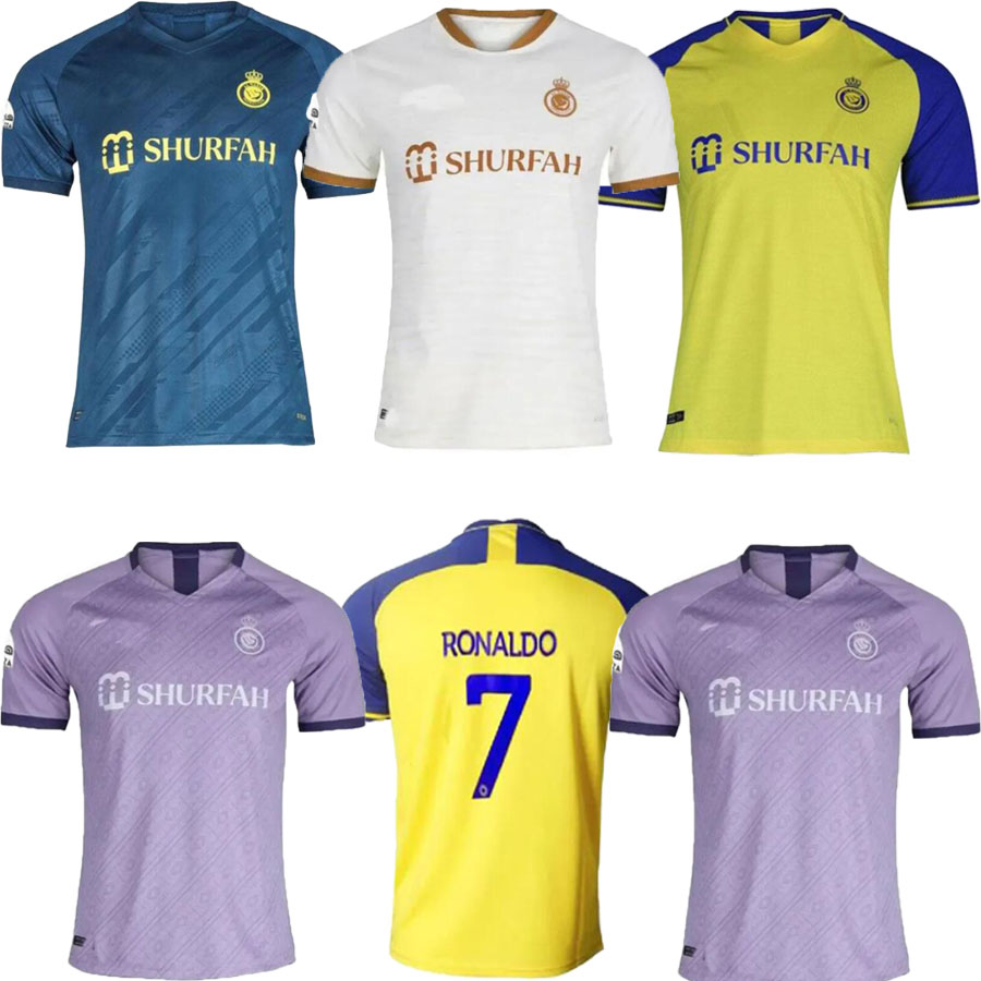

2022 2023 Al Nassr FC soccer Jerseys transfer window number 7 Cristiano Rona7do 22 23 Home yellow away top Jersey Fans Version men kit football shirt, Blue