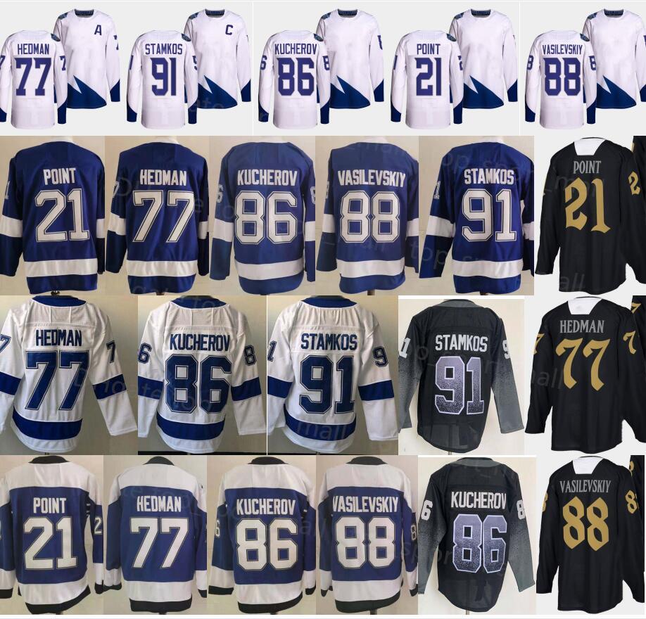 

2022 Stadium Series Hockey 21 Brayden Point Jersey 77 Victor Hedman 86 Nikita Kucherov Andrei Vasilevskiy 91 Steven Stamkos Reverse Retro Bl, Gasparilla