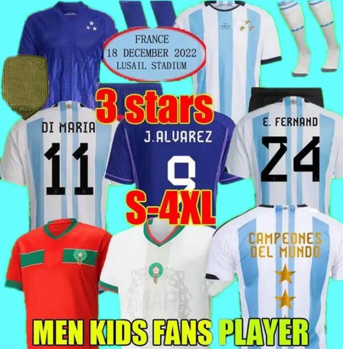 

2022 2023 argentina final soccer jerseys 3 stars champions DI MARIA 22 23 morocco Hakimi DE PAUL football uniforms shirts ALvarez men kids fans player version