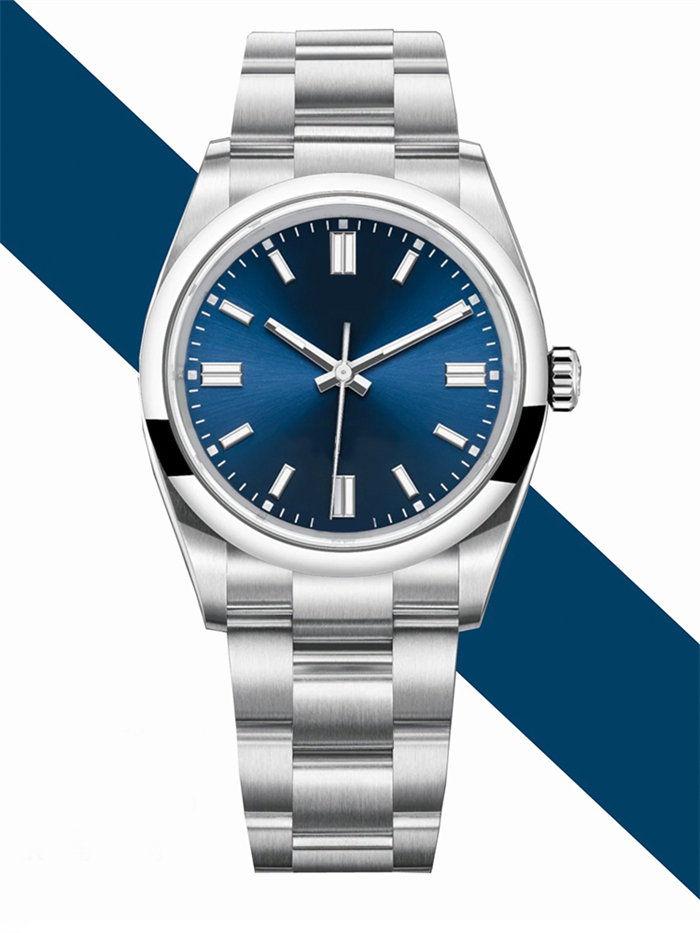 Luxury men's watch oyster blue round dial 40mm digital luminous 904L stainless steel scratch resistant blue crystal waterproof system automa
