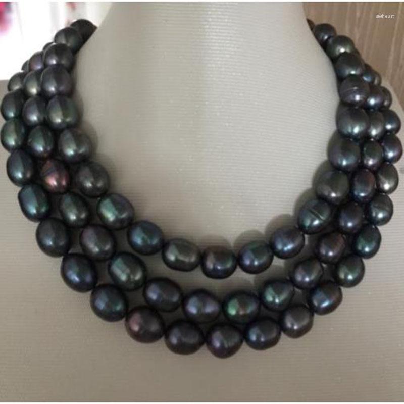 

Chains Stunning 11-12mm Tahitian Baroque Black Green Pearl Necklace 48inch 925 Silver