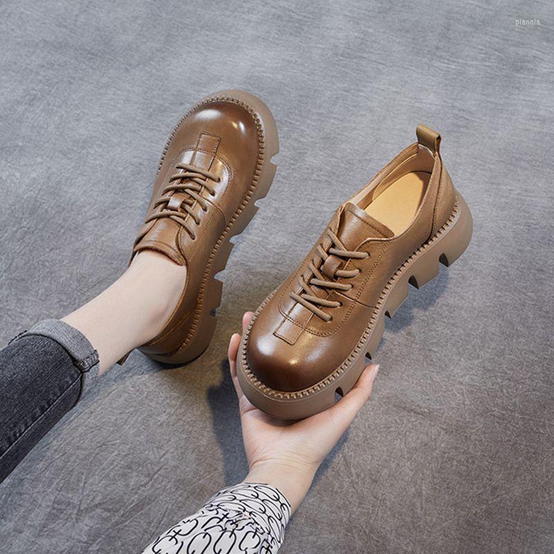 

Dress Shoes 2022 Genuine Leather Single Women's Lace Up Lefu Thick Sole Contrast Versatile, Black