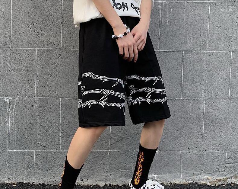 

Men's Shorts Harajuku Streetwear Iron Chain Pattern Jogger Women Men Summer Loose Elastic Waist Hip Hop Skateboard, Black