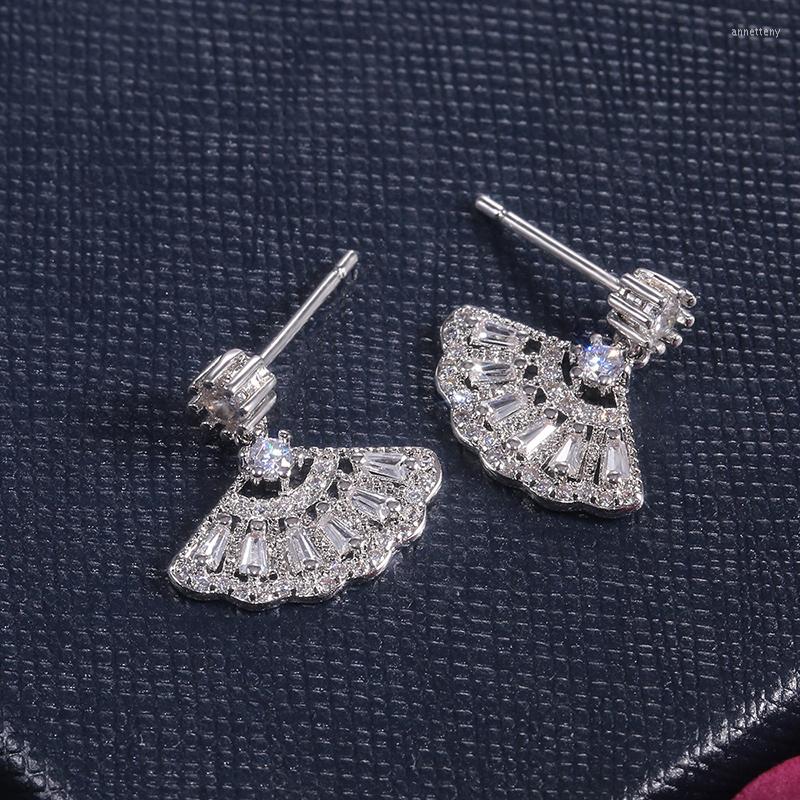 

Stud Earrings Fan-shaped Delicate Cubic Zirconia Lady's Daily Wearable Accessories Simple Elegant Women Jewelry