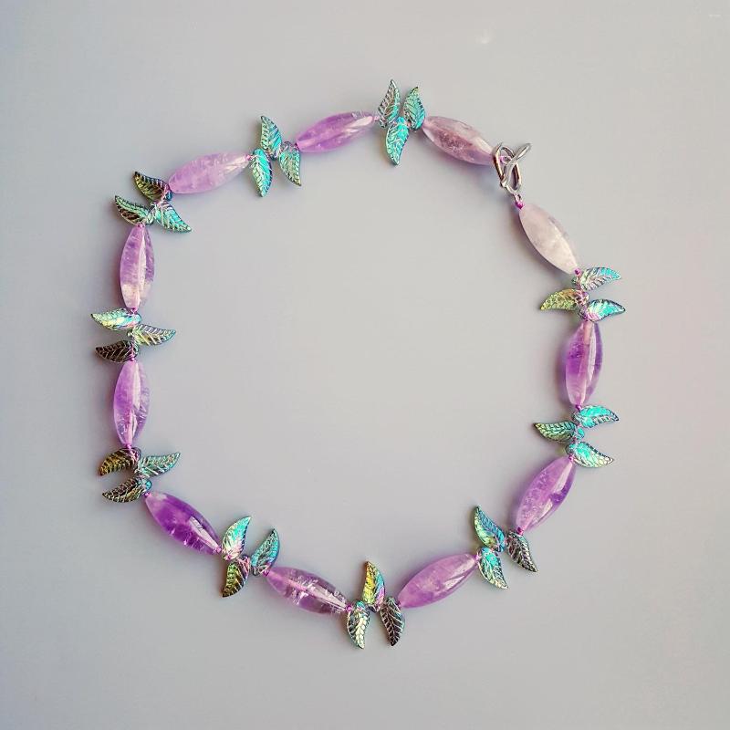 

Choker LiiJi Unique Natural Genuine Lavender Amethysts Crystal Leaves Toggle Clasp Necklace 56cm