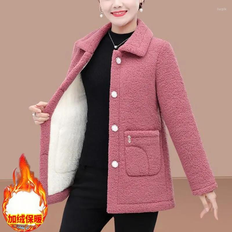 

Women's Fur Mom Winter Clothes Velvet Thickened Warm Coat Women Lamb Middle-Aged Lady's Grain Loose Female Jacket, Brown thick