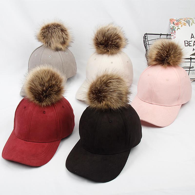 

Ball Caps Baseball Men Winter Cap Suede For Women Real Fur Pompom Adjustable Casual Snapback Hat, Color5