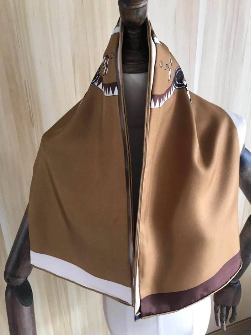 

Scarves 2022 Arrival Fashion Elegant Brown Silk Scarf 90 Cm Square Shawl Twill Wrap For Women Lady Girl