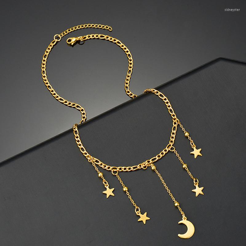 

Choker Bohemia Star Moon Tassel Clavicle Chain For Women Gold Multilayer Stainless Steel Necklace Female Party Jewelry Collar Gift