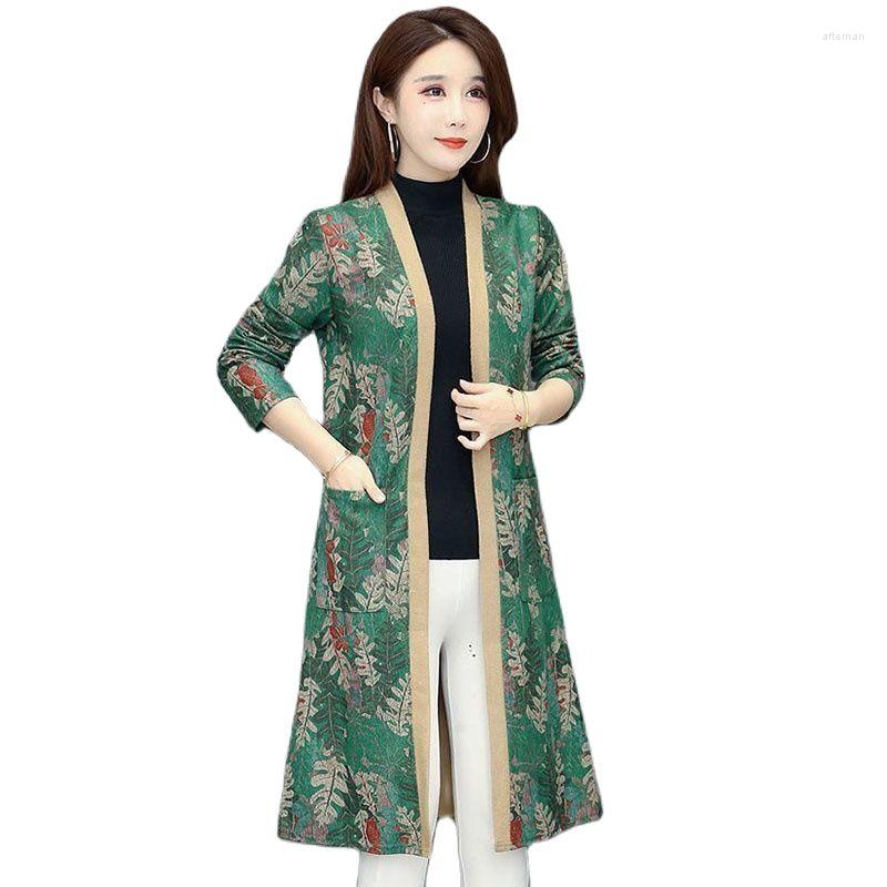 

Women's Jackets 2022 Spring Summer Female Cardigan Jacket Mid-Length Over The Knee Loose Printing Splicing Ladies Sun Protection Clothing, Red