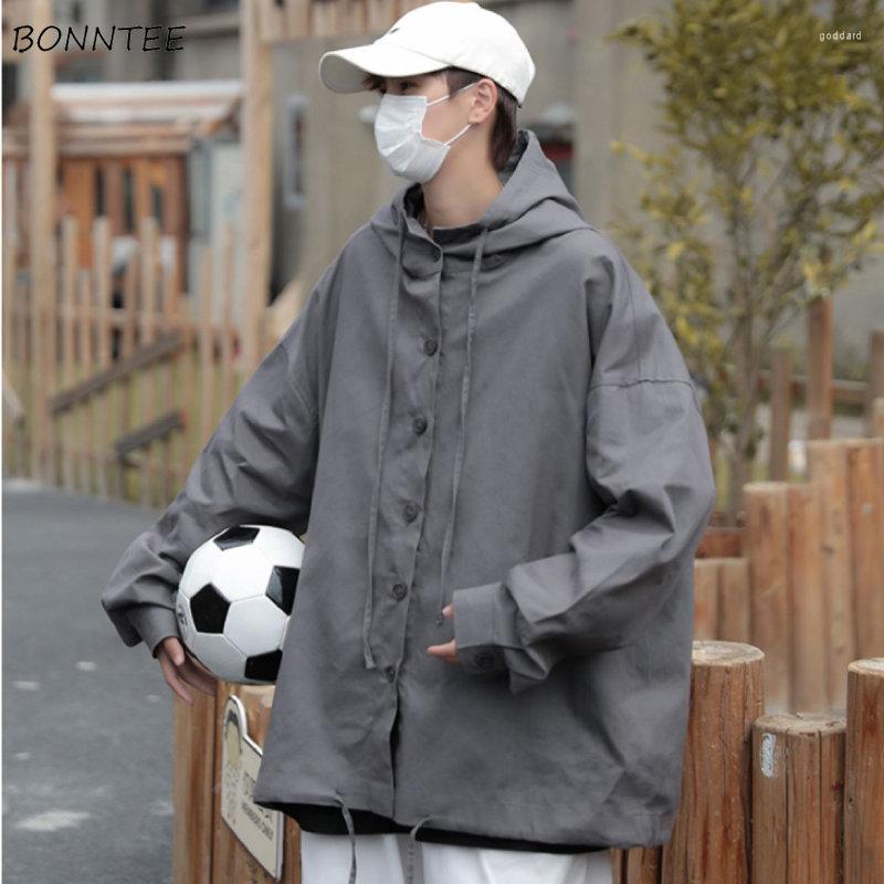 

Men's Jackets Cargo Men Handsome Teens Hooded Clothing Baggy All-match Solid Ins Streetwear Kpop Japanese Students Arrival Fashion, Dark gray